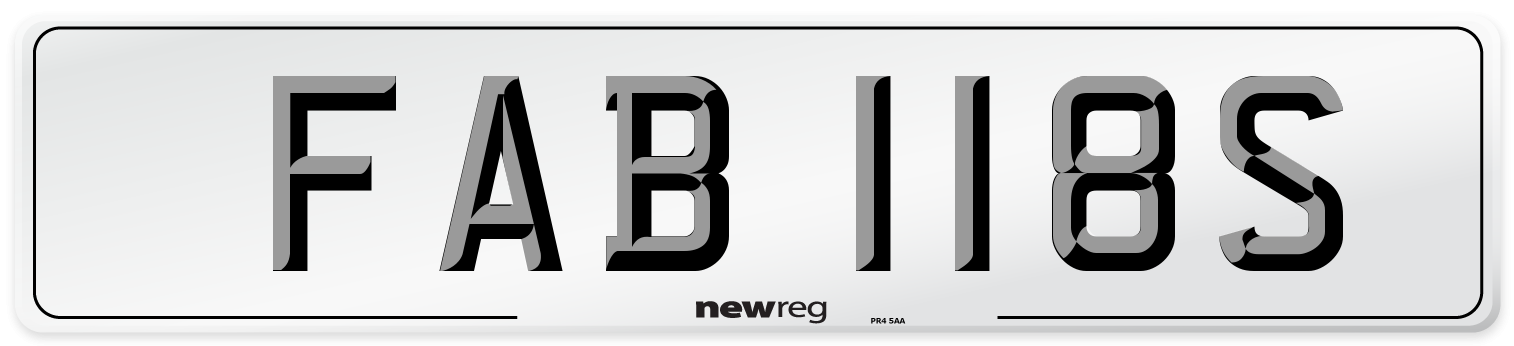 FAB 118S Number Plate from New Reg